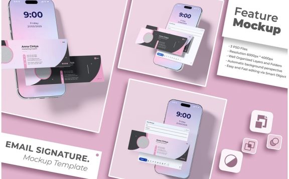 带有iPhone的邮件UI界面设计展示样机 (PSD,JPG,PDF)