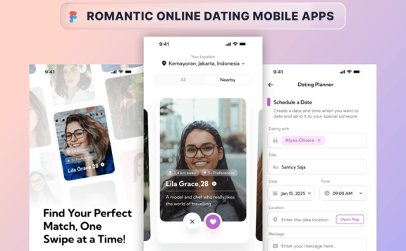 浪漫的在线约会移动应用APP UI KIT (FIG,PNG)