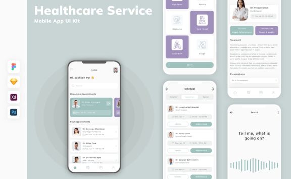 医疗保健服务移动应用APP UI KIT (SKETCH,FIG,XD,PSD)