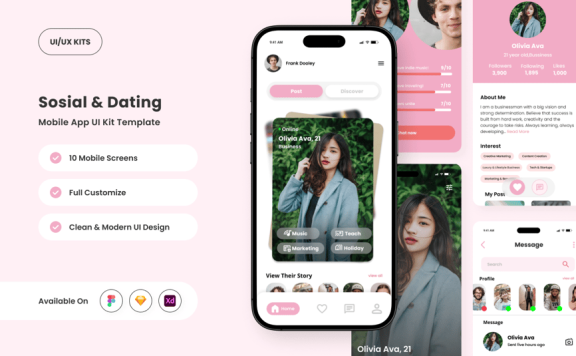 现代社会和约会应用APP UI KIT (FIG,SKETCH,XD)