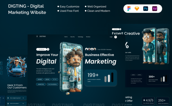 挖掘 – 数字营销网站 (FIG,PSD,SKETCH,XD)