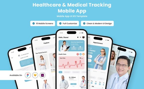 医疗保健和医疗跟踪移动应用 APP UI KIT (FIG,SKETCH,XD)