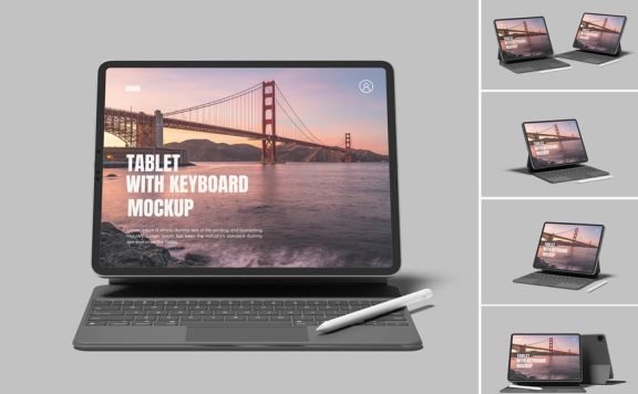 带有键盘模型的iPad Pro样机 (PSD,PDF)