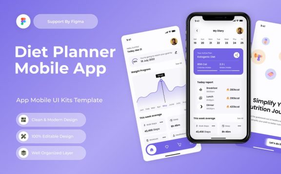 用餐 – 饮食计划者移动应用 APP UI KIT (FIG)