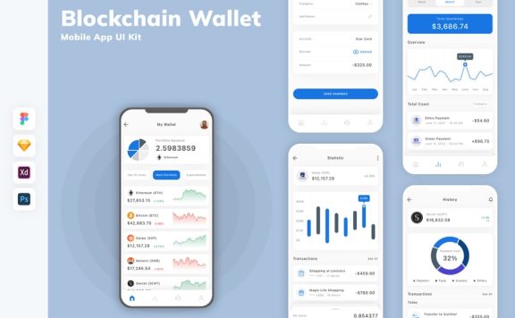 区块链钱包移动应用APP UI KIT (SKETCH,FIG,XD,PSD)