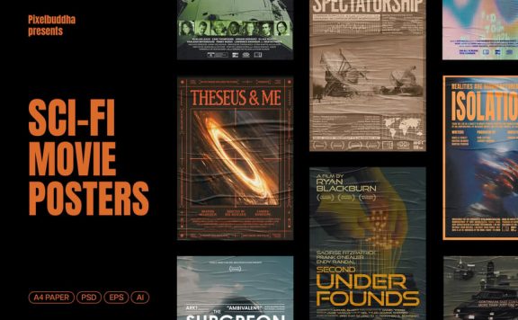 科幻电影海报样机 (AI,EPS,PSD)