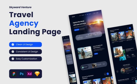旅行社着陆页 (FIG,PSD,SKETCH,XD)