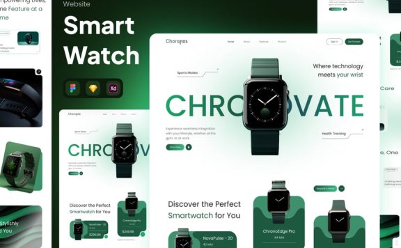 智能手表着陆页 (FIG,SKETCH,XD)