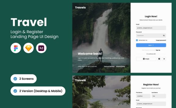 旅游登录和注册表设计 (FIG,SKETCH,XD)