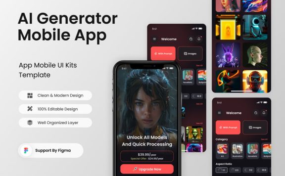ImageCraft – AI 生成器移动应用APP UI KIT (FIG)