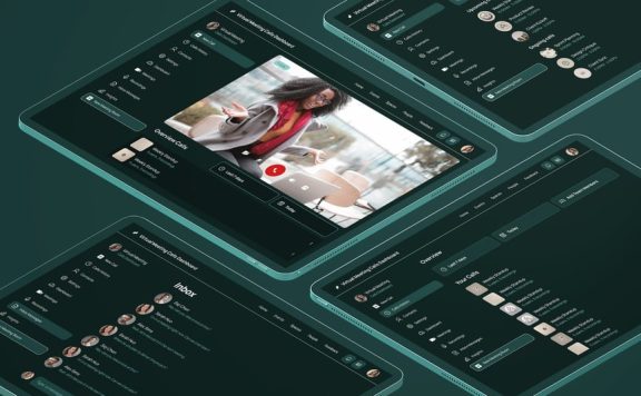 黑色虚拟会议通话，在线聊天仪表板 (FIG,SKETCH,XD,SVG,PSD)