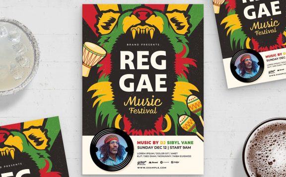 雷鬼音乐活动宣传海报传单模板 (PSD)