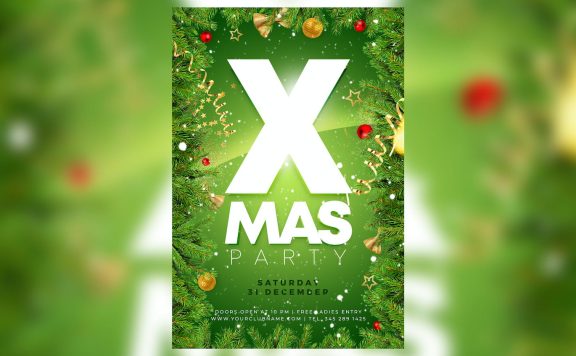 绿色装饰圣诞快乐传单海报 (PSD)