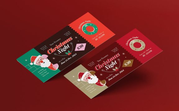 红色扁平设计圣诞夜门票模板 (AI,PSD)