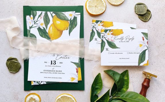 柠檬水彩婚礼请柬套件 (PSD)