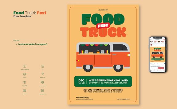 美食餐车节日活动海报模板 (AI,EPS)