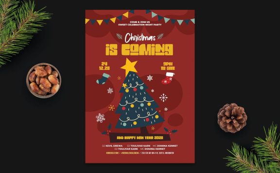 圣诞快乐庆祝传单模板 (PSD)