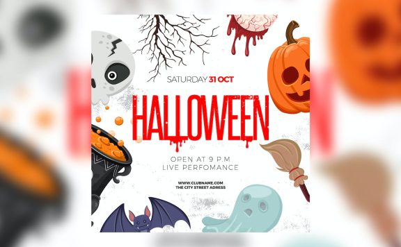 万圣节卡通元素海报模版 (PSD)