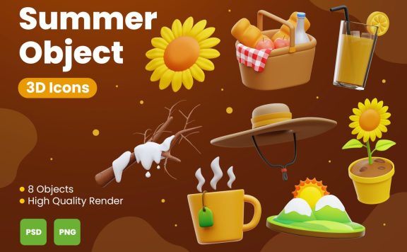 夏季旅行元素3D模型 (PNG,PSD)