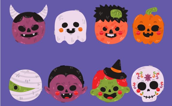 Q版万圣节面具元素可爱插画素材下载 (AI,EPS,JPG)