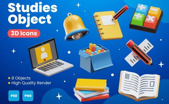 学习工具3D概念模型插画 (PNG,PSD)