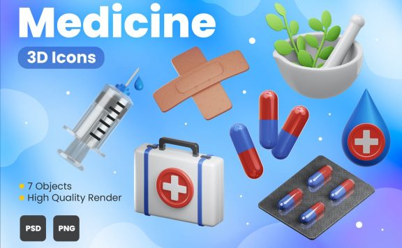 医疗相关3D概念模型插画 (PNG,PSD)