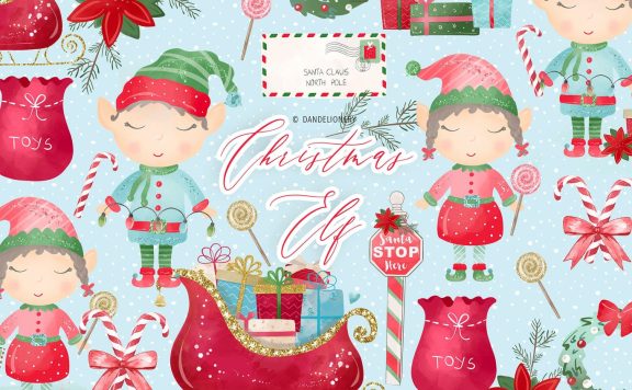 圣诞节圣诞精灵插画 (PNG)