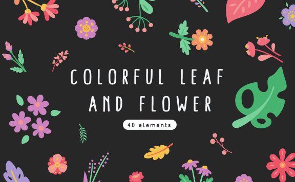40彩色叶和花矢量插图 (AI,EPS,JPG,PNG,SVG)