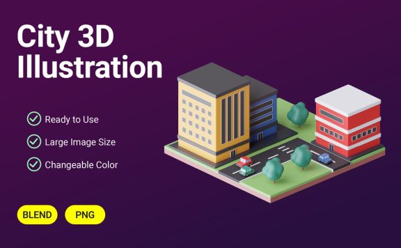 城市3D模型插图 (PNG)