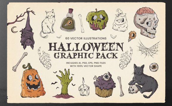 万圣节元素矢量插画（蝙蝠、南瓜头） (AI,EPS,PNG,PSD)