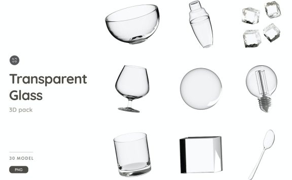 透明玻璃物体3D插图包 (PNG)