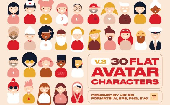 30扁平化矢量头像 (AI,EPS,PNG,SVG)