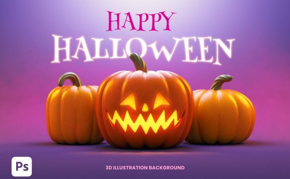 万圣节南瓜3D插图背景 (PSD,JPG)