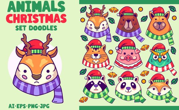 圣诞节鹿矢量插画 (AI,EPS,JPG,PNG)