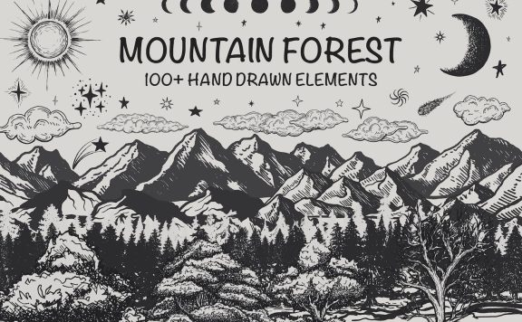 山地森林景观矢量插画 (AI,EPS,SVG,JPG,PNG)