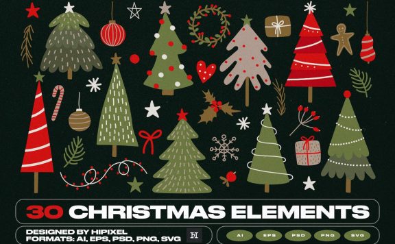 各种圣诞树矢量插画 (AI,EPS,PNG,PSD,SVG)