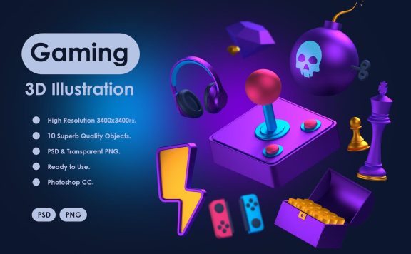 3D游戏风格插画素材包 (PNG,PSD)