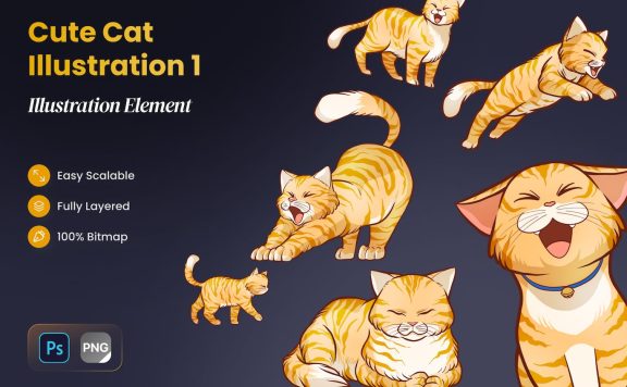 可爱的猫插画 (PSD,PNG)