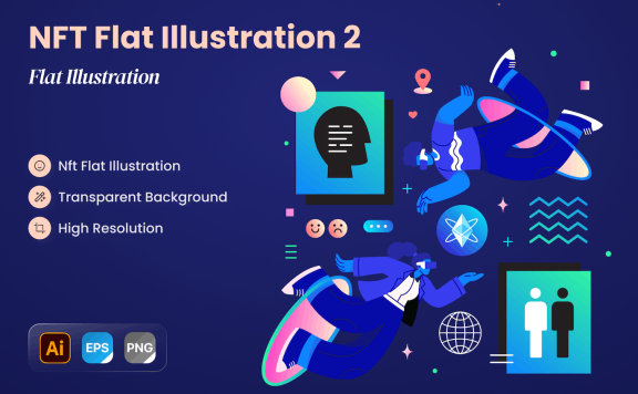 Nft 扁平化插画 2 (AI,EPS,JPG,PNG)
