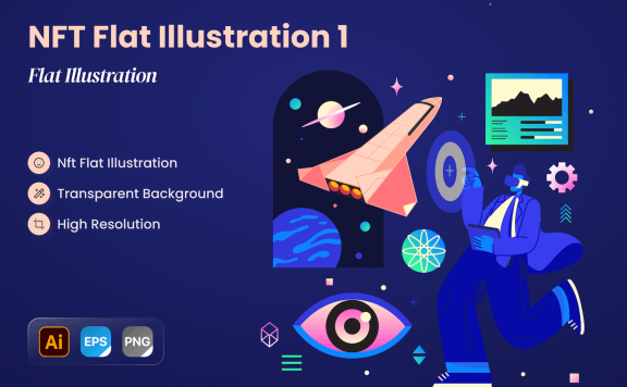 Nft 扁平化插画 (AI,EPS,JPG,PNG)