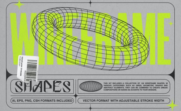 多种线框风格的网格几何形状和抽象元素大合集（AI,EPS,PNG）