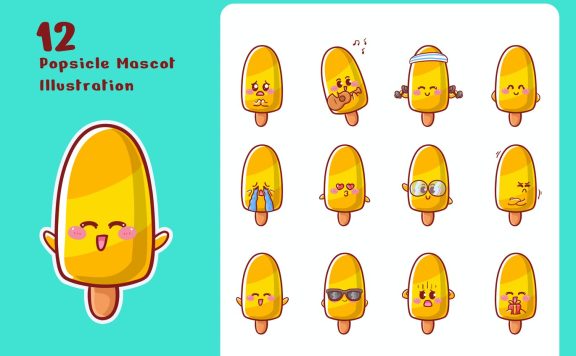 可爱的冰棒贴纸插图套装 (AI,EPS,JPG,PNG)