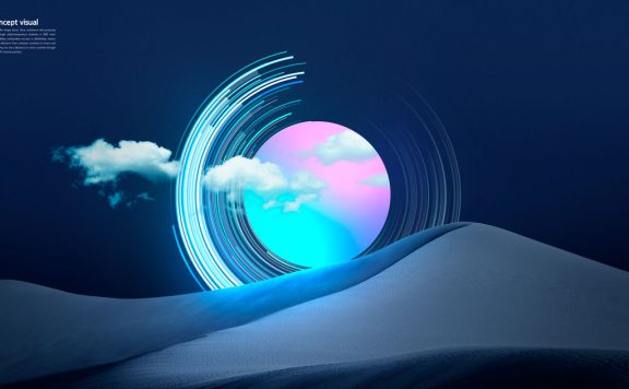 圆弧线条星球概念视觉海报设计模板 (psd)