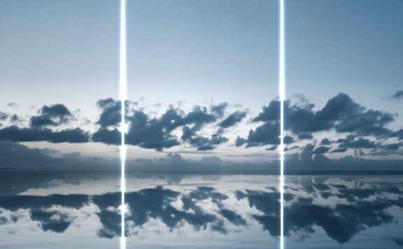 发光矩形海天背景概念视觉海报设计模板 (psd)