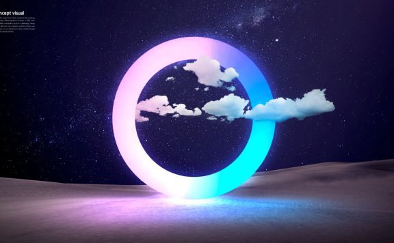 双色光环沙漠星空概念视觉海报设计模板 (psd)