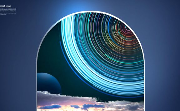 彩色圆弧星际空间概念视觉海报设计模板 (psd)