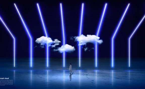 激光线条抽象空间概念视觉海报设计模板 (psd)