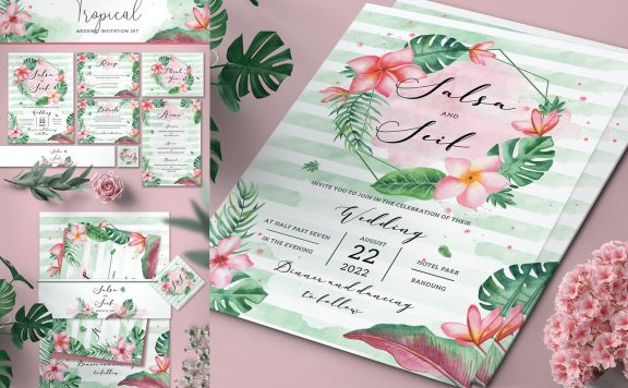 热带婚礼请帖套装 (PSD)