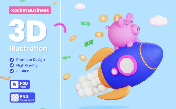 商业赋能火箭3D概念插画 (PNG,PSD)