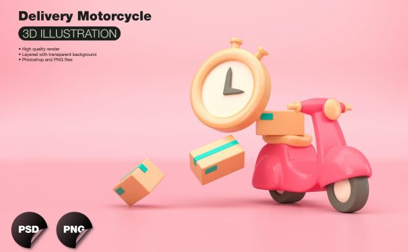 快递外卖摩托车3D插画 (PNG)